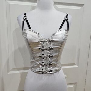 Dolls Kill Widow Silver Buckle Cyberpunk Cinema Metallic Bustier Corset Top S